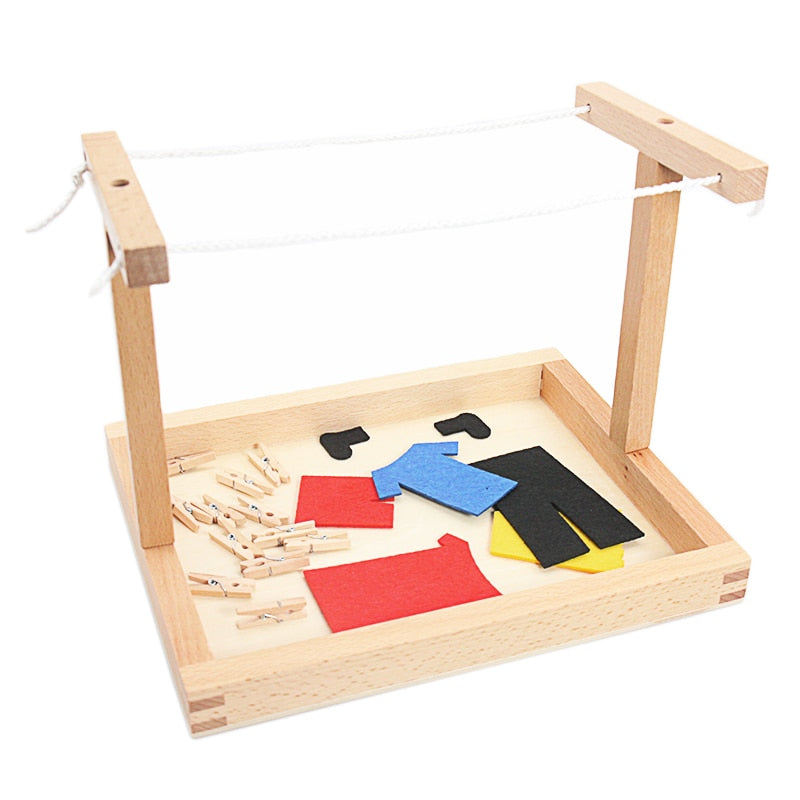 Baby Montessori Holz DIY Mini Simulation Kleidung Trocknen Rahmen Kleidung Anzug Spielzeug für Kinder Grundlegende Lebenspraxis Trainingsspielzeug