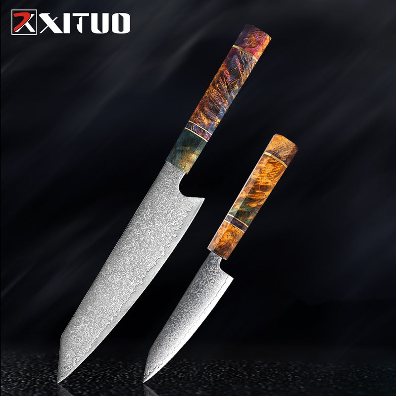 XITUO Chef's Nakiri cuchillo 67 capas japonés Damasco acero Damasco Chef cuchillo 8 pulgadas Damasco cuchillo de cocina madera solidificada HD