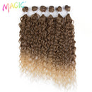 Magia Sintética 6 UNIDS 24 26 28 pulgadas Paquetes de Cabello Rizado Ombre Color Rubio Extensiones de Cabello Rizado Accesorios Para el Cabello Rizado
