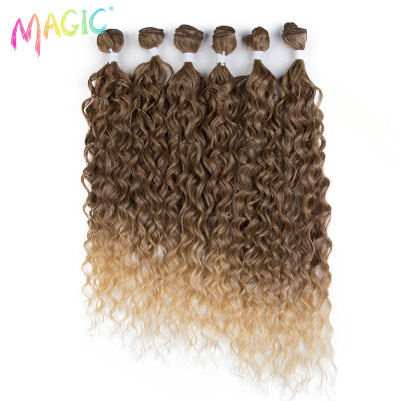 Magic Synthetic 6PCS 24 26 28inches Kinky Curly Hair Bundles Ombre Blonde Farbe Fake Hair Extensions Curly Hair Accessories