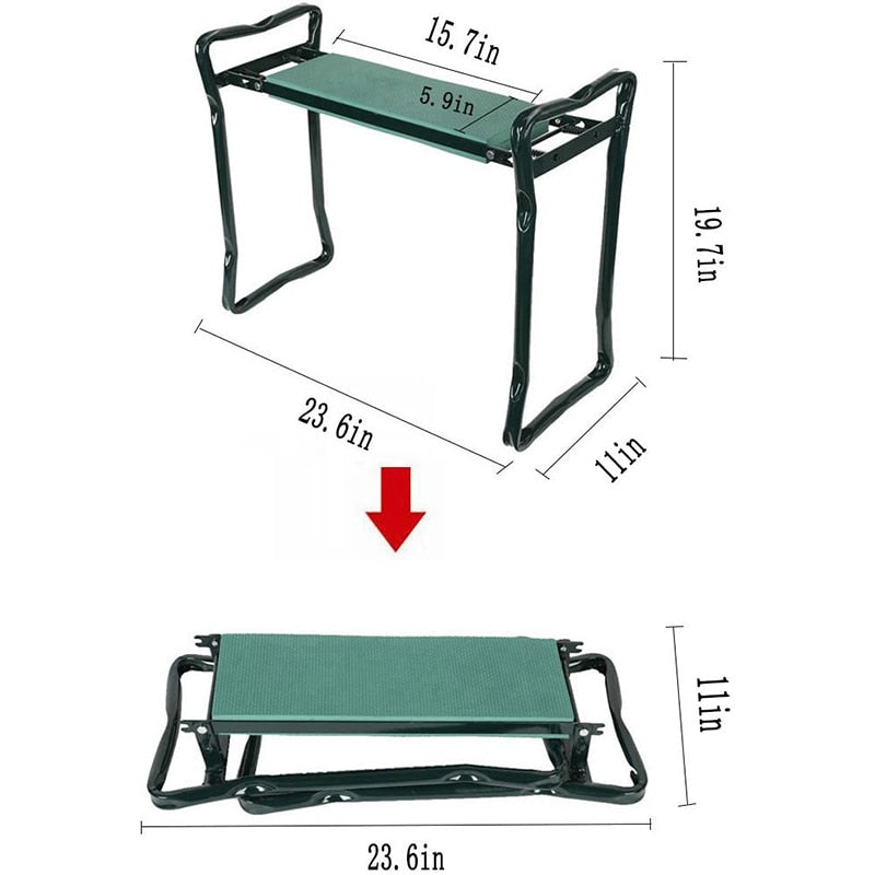 Garten-Kniebank und Sitz, klappbarer Edelstahl-Gartenhocker mit Werkzeugtasche, EVA-Kniepolster, Geschenkartikel für die Gartenarbeit