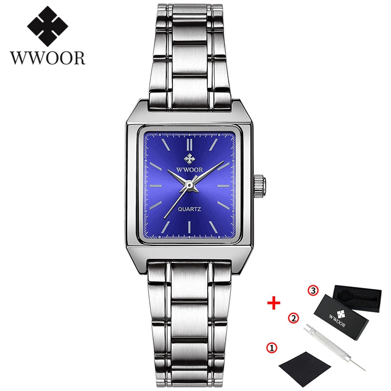 Montre Femme 2022 WWOOR Luxusmarke Damenuhren Mode Rechteck Kleine Uhr Frau Quarz Kleid Damen Armband Armbanduhr