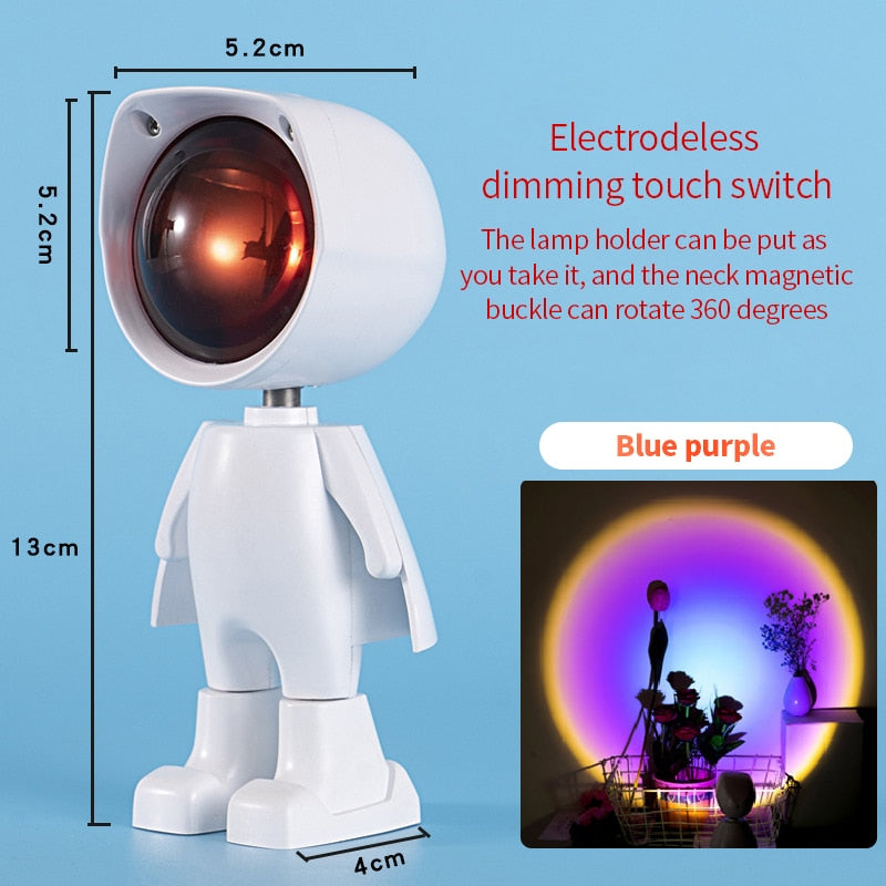 USB 360°sunset Projector Lamp Robot Led Projector Night Lights  Rainbow Sunset Red Selfie Light Bedroom Atmosphere Table Lamp