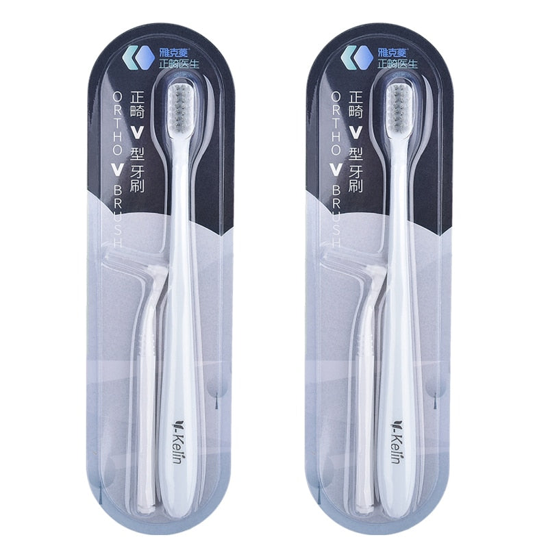 Y-kelin Oral Hygiene Care Orthodontic Tooth Brushes V-Shaped  Toothbrush Soft Bristle with One Inter-Dental Brush