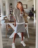 2022 neue Frauen Casual Zweiteiler Frauen Elegant Hoodie Sweatshirt Und Harajuku A-Linie Röcke Zweiteiler Fronttasche Anzug