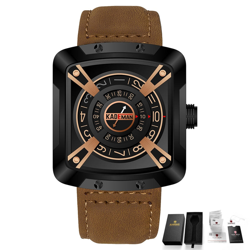 KADEMAN, relojes de lujo para hombre, resistente al agua, deportivo, cuadrado, correa de cuero, reloj de cuarzo, reloj de pulsera informal, reloj Masculino