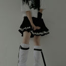 Solid White Harajuku Girl Leg Warmers Y2k Lady Plastic Buckle Knee Sweet Leg Warmer Student Korean Fashion Draw String Long Sock