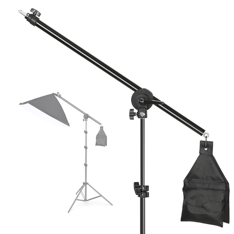 Soporte voladizo ajustable para estudio fotográfico, brazo cruzado con bolsa de arena, abrazadera pivotante, uso para soporte de luz, accesorios, barra de extensión de 135CM