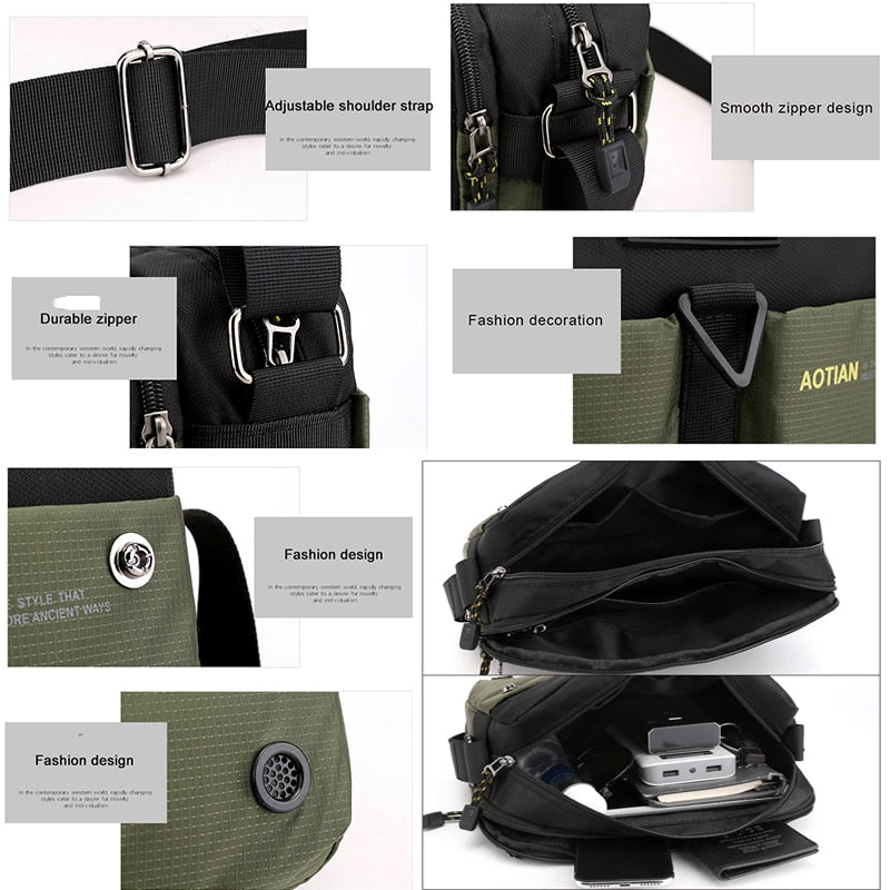 Scione Nylon Shoulder Bags Men Casual Travel Waterproof Single Shoulder Bag men Sling Cross Body Messenger Bags Male iPad