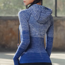 Reißverschluss Fitness Kleidung mit Hut Yoga Shirt lange nahtlose Oberbekleidung Mädchen Sport Trikots Frauen Mäntel Laufsport Jacke Tops