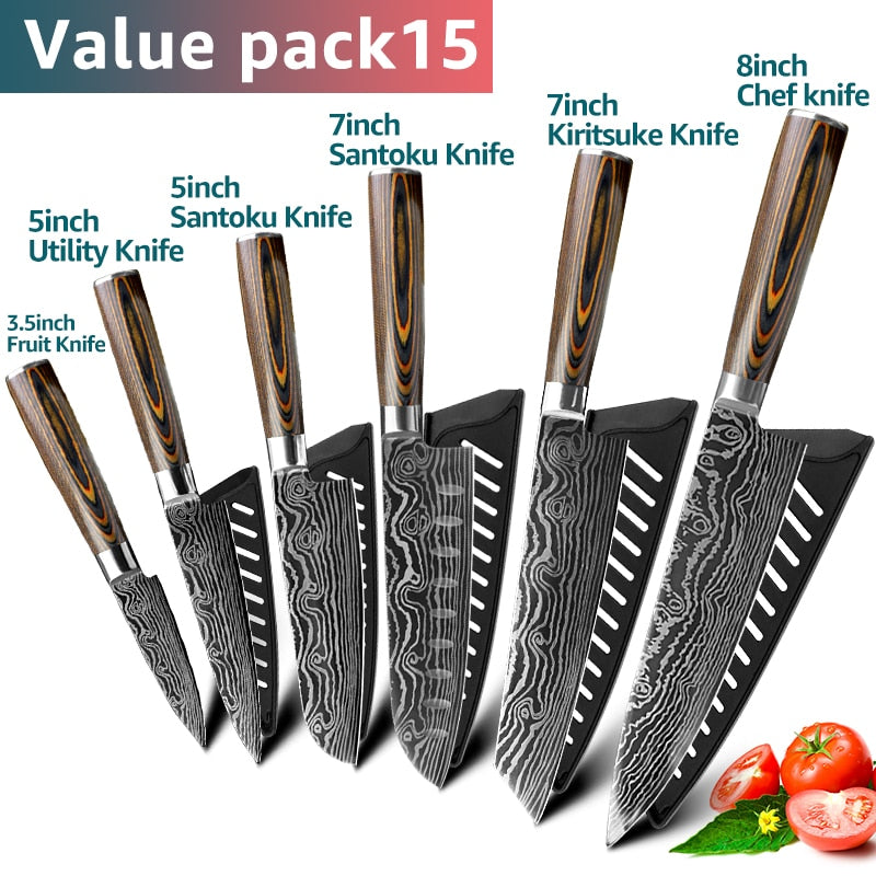 Kitchen Knives Set Stainless Steel 7CR17 Japanese Style Chef Knife Bread Meat Cleaver Paring Kitchen Knife Kitchen Accessories