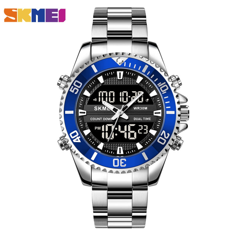 Relojes SKMEI de doble pantalla para hombre, relojes de pulsera digitales a la moda, reloj cronógrafo para hombre, reloj resistente al agua de acero inoxidable, reloj Masculino