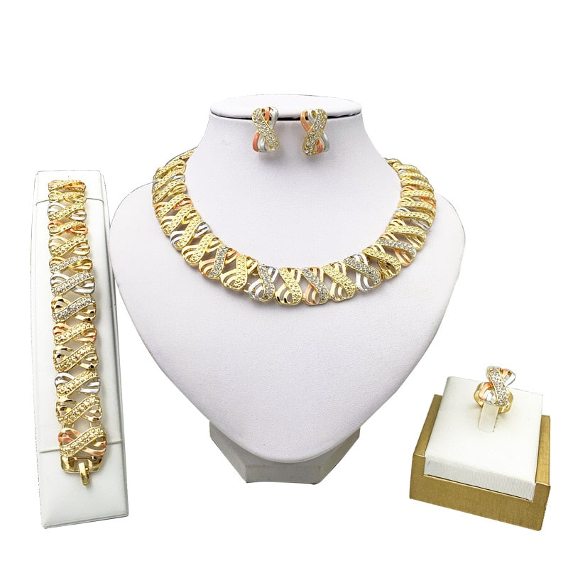 Liffly Nigeria Schmuck Sets für Frauen Afrika Perlen Schmuck Set Dubai Gold Hochzeit Brautmode Schmuck Sets Damen Accessoires