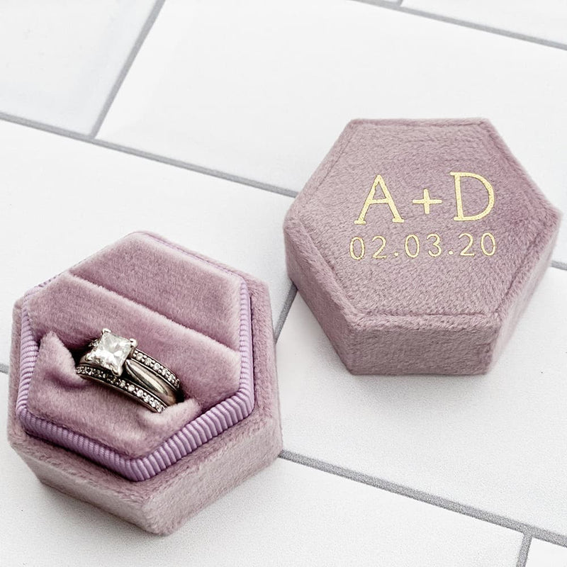 Hexagonal Velvet Ring Box Customized Single / Double Slot Wedding Engagement Ring Box Velvet Ring Storage Box Elegant Retro