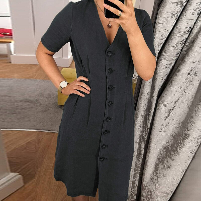 ZANZEA Damen V-Ausschnitt Buttons Down Kleid Sommer Ärmellos Baumwolle Leinen Sommerkleid Lässig Sarafans Vestido Party Tanks Kleid