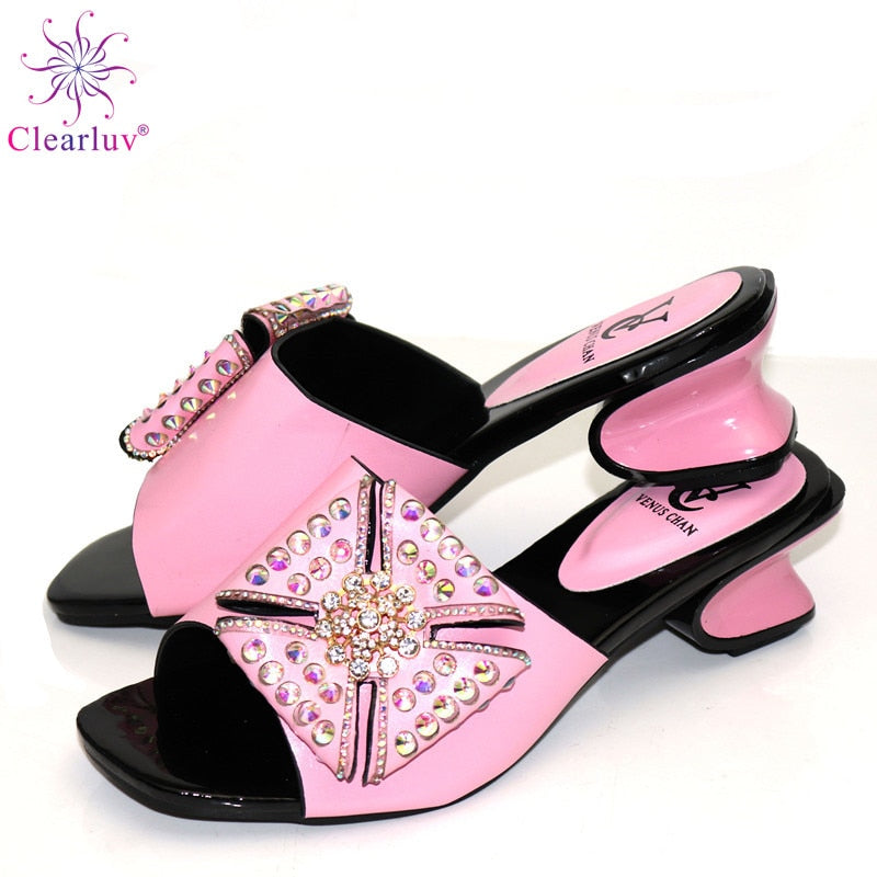 Latest Design Plus Size Shoes Women Heel Woman Sandals 2019 Summer Nigerian Women Party Wedding Pumps Decorated with Rhinestone