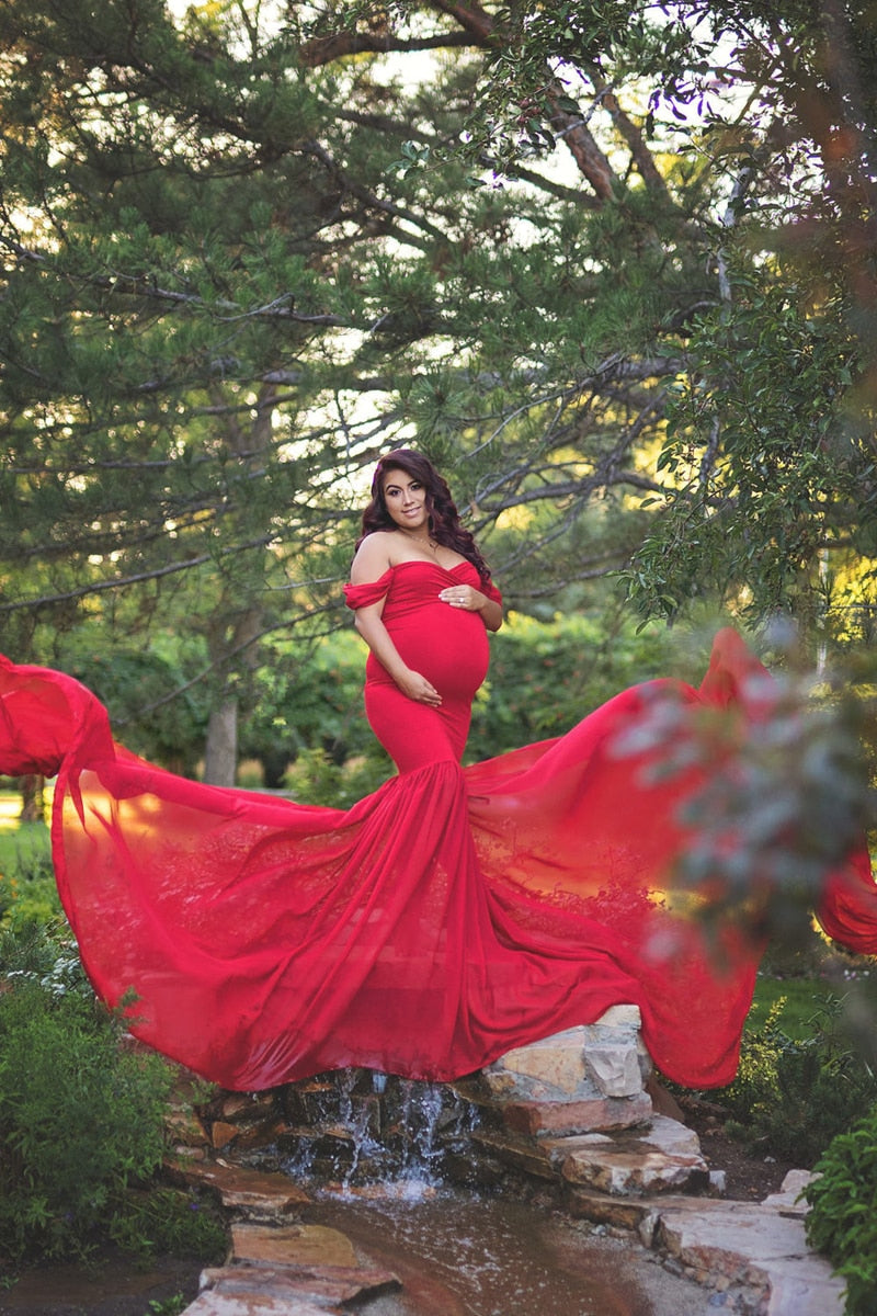 Langes Umstandsfotografie Requisiten Schwangerschaftskleid für Fotoshooting Schulterfrei Schwangere Kleider für Frauen Maxi Umstandskleid