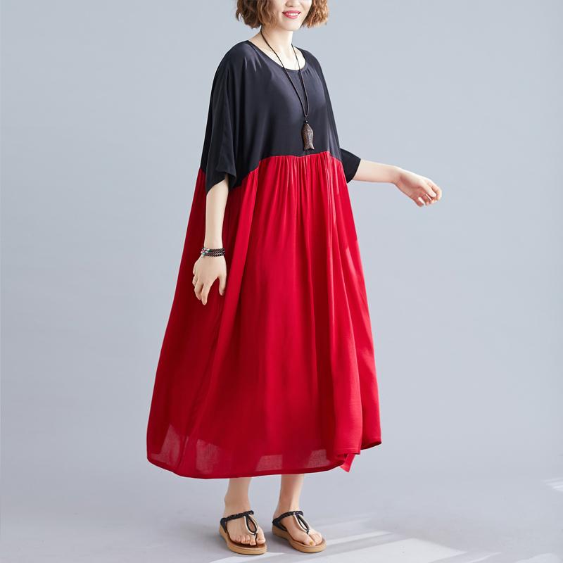 Oversized Dresses for Women Summer Oversized Cotton Long Dress Black Red Patchwork Dress Robe Femme 2022 New Arrival