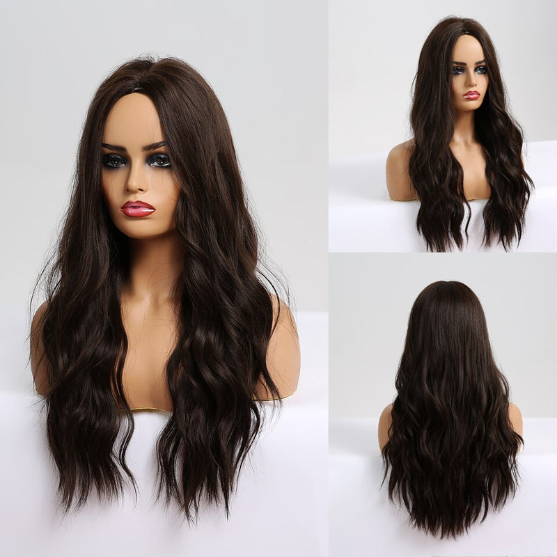 GEMMA Long Wavy Natural Middle Part Synthetic Wig Women Fake Hair Heat Resistant Black Brown Blonde Red Highlight Cosplay Wigs