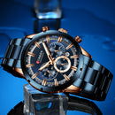 Reloj Curren para hombre, esfera azul, correa de acero inoxidable, fecha para hombre, relojes de negocios para hombre, relojes de pulsera impermeables de lujo para hombre