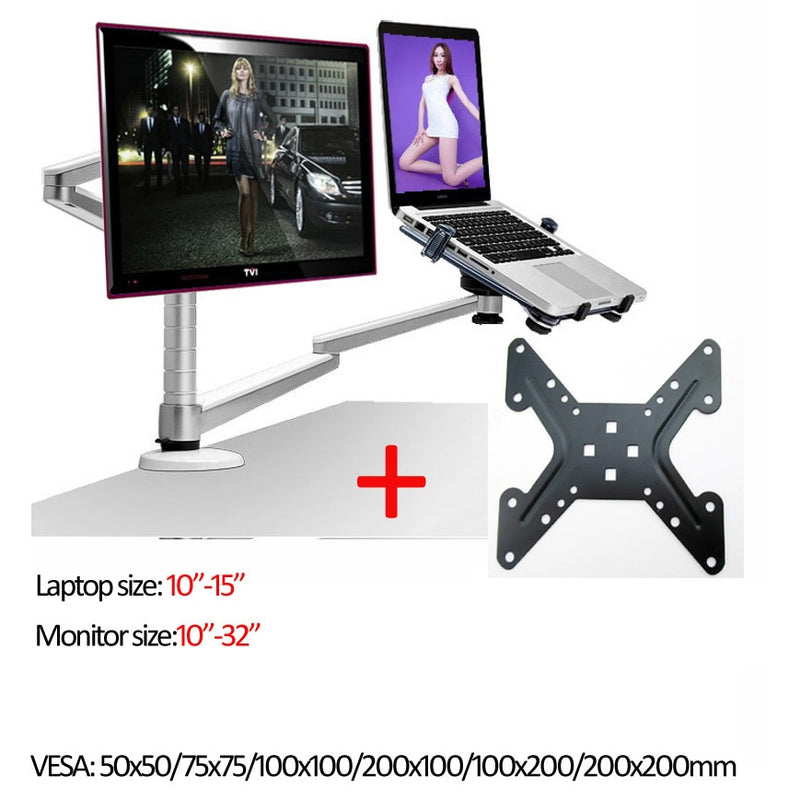 OA-7X Multimedia Desktop Dual Arm 27 pulgadas LCD Monior Holder + Laptop Holder Stand Table Full Motion Dual Monitor Mount Arm Stand