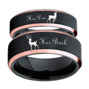 Hirsch Familie Wolfram Ring Elk Design Her Buck His Doe Ehering Ring Schwarz mit Rose Golden Custom Gravur personalisiert