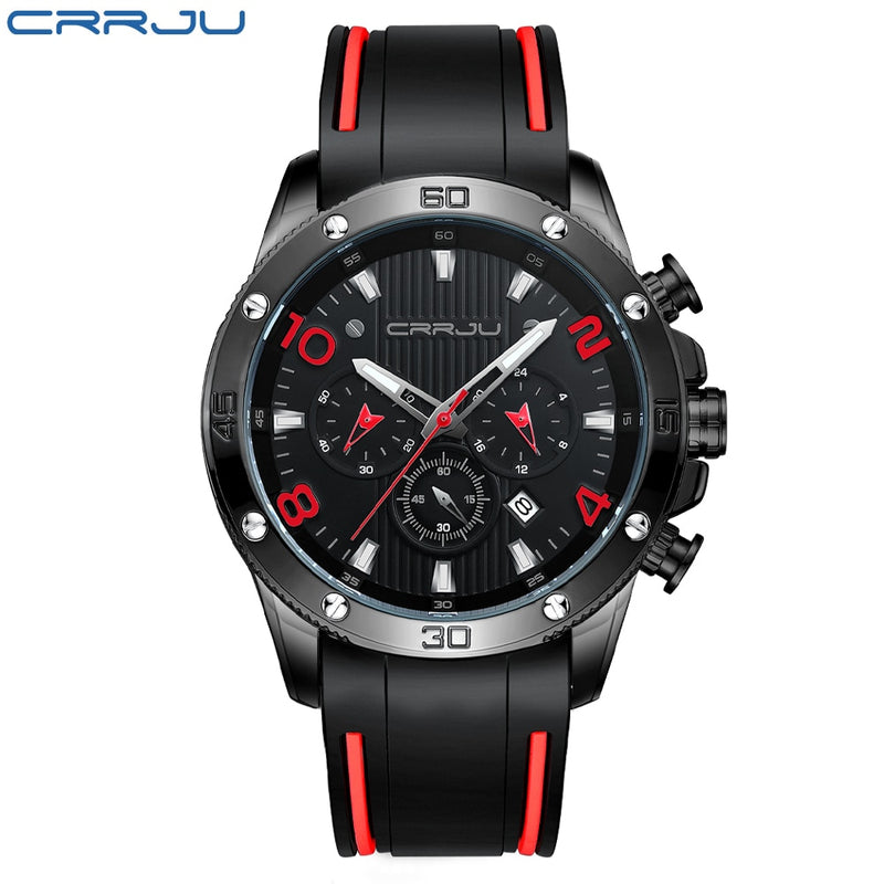 CRRJU Herrenuhr Chronograph Outdoor Sports Wasserdichte Uhren Leuchtanzeige Quarz Gummiuhr Relogio Masculino