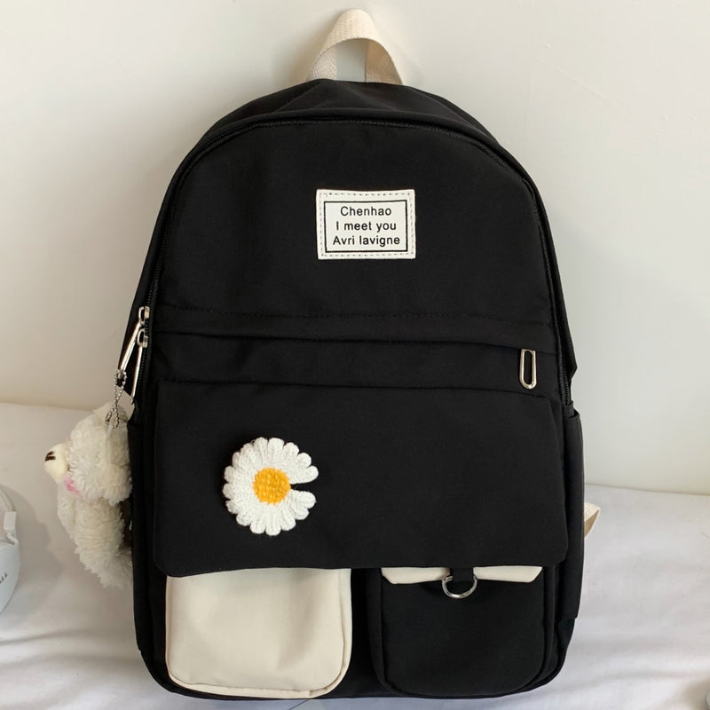 College Student Damen niedlich Rucksack Frauen Blume weibliche Harajuku Schultaschen Buch Kawaii Rucksack Nylon Mädchen trendige Tasche Mode