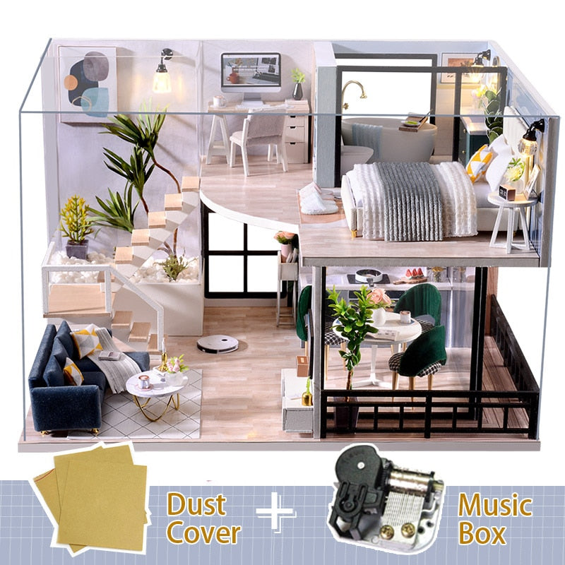 Kit de casa de muñecas CUTEBEE con muebles, luces Led, casa en miniatura Diy para construir una casa de muñecas pequeña, tiempo acogedor para niños, juguete para regalo