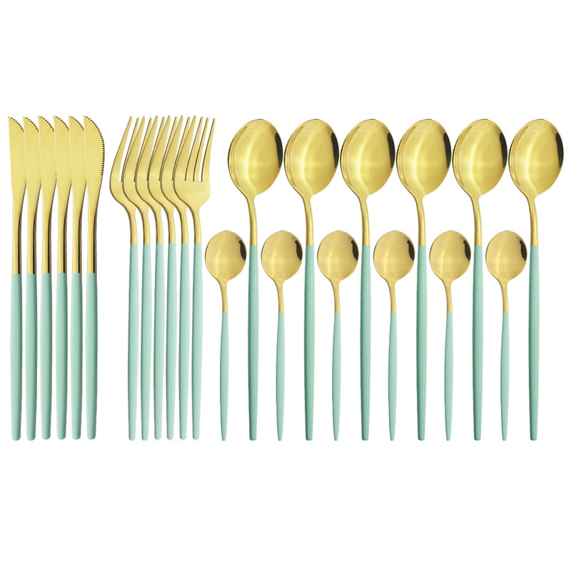 24Pcs/Set Stainless Steel Dinnerware Set Mix Gold Cutlery Set Dinner Knife Fork Coffee Spoon Tableware Kitchen Silverware Sets