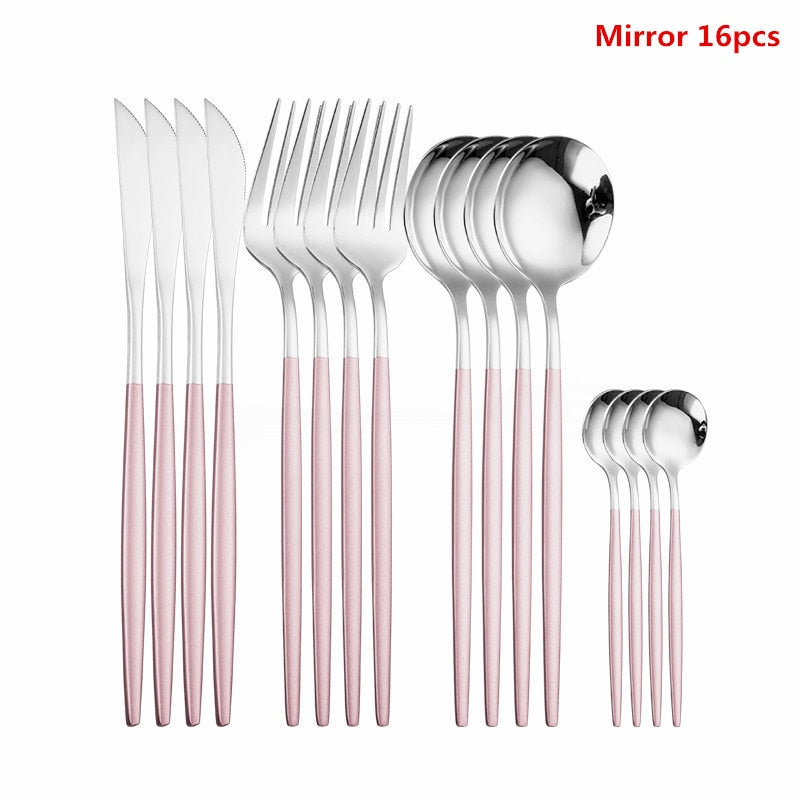 Black Tableware Forks Knives Spoons Cutlery Dinner Set Stainless Steel Cutlery Set Kitchen Flatware Set 16Pcs Luxury Dinnerware