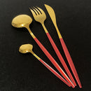 36Pcs/Set Red Gold Cutlery Set Stainless Steel Dinnerware Set Knife Fork Coffee Spoon Tableware Set Kitchen Dinner Tableware Set