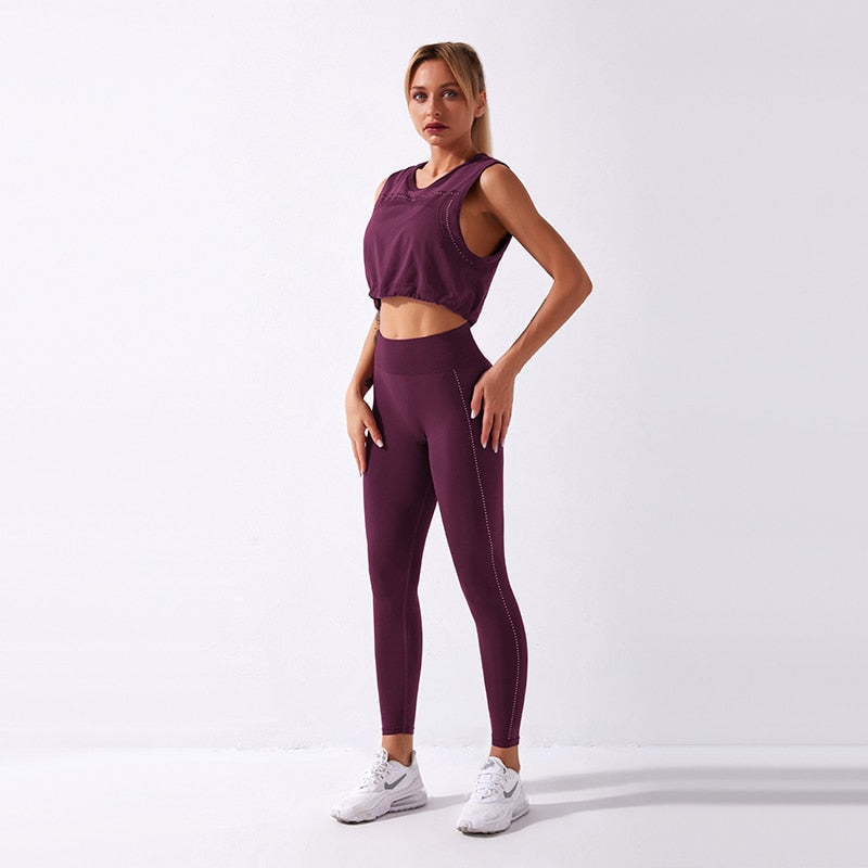 WANYUCL 2021 Seamless Suit Women 2pcs Sport Leggings And Top Workout Sleeveless Vest Elastic Yoga Set Girl Fitness Gym Sportwear