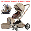 Hot Mom Kinderwagen 3 in 1 Reisesystem mit Stubenwagen und Autositz, Kinderwagen mit 360° Rotationsfunktion, Luxuriöser Kinderwagen F023