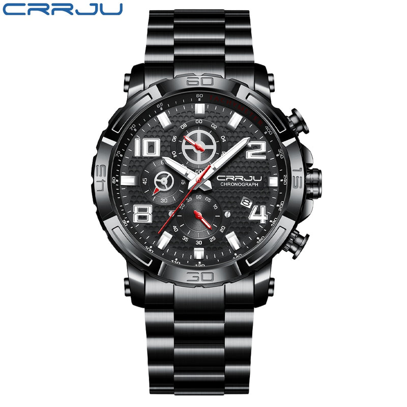 CRRJU Herrenuhren Großes Zifferblatt Wasserdicht Edelstahl mit LeuchtzeigernDatum Sport Chronograph Uhren Relogio Masculino