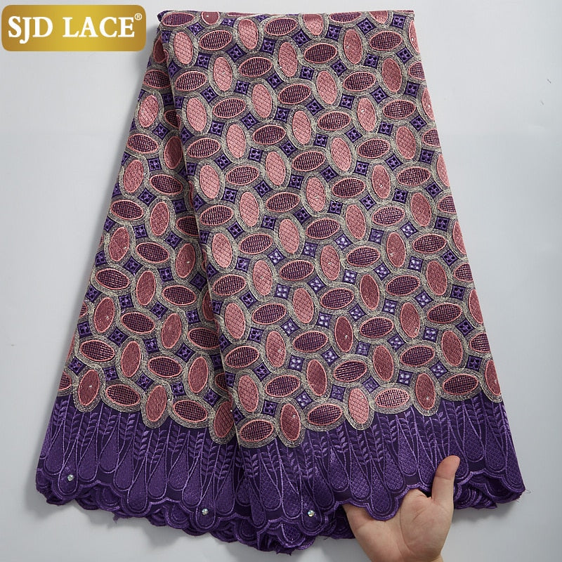 SJD LACE Hochwertige Schweizer Voile-Spitze 5 Yards afrikanischer Baumwoll-Spitzenstoff mit Loch im Dubai-Stil zum Nähen von nigerianischen Kleidungsstücken A2324