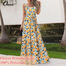 Sommer Bohemian Urlaub Langes Kleid Celmia Blumendruck Strandkleid Frauen Ärmellos Maxi Sommerkleid Lässig Lose Party Vestidos