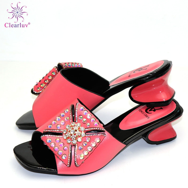Latest Design Plus Size Shoes Women Heel Woman Sandals 2019 Summer Nigerian Women Party Wedding Pumps Decorated with Rhinestone