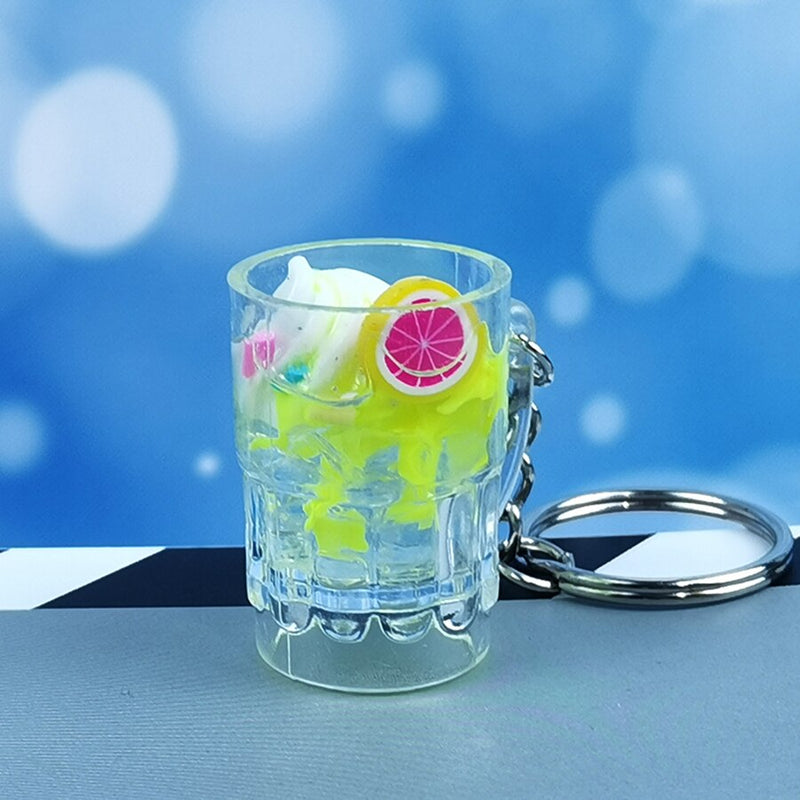 Acrylic Cute Simulation Mini Goblet Keychain Drink Fruit Juice Keyring Backpack Pendant Women Girl Men Key Chain Trinket Gift