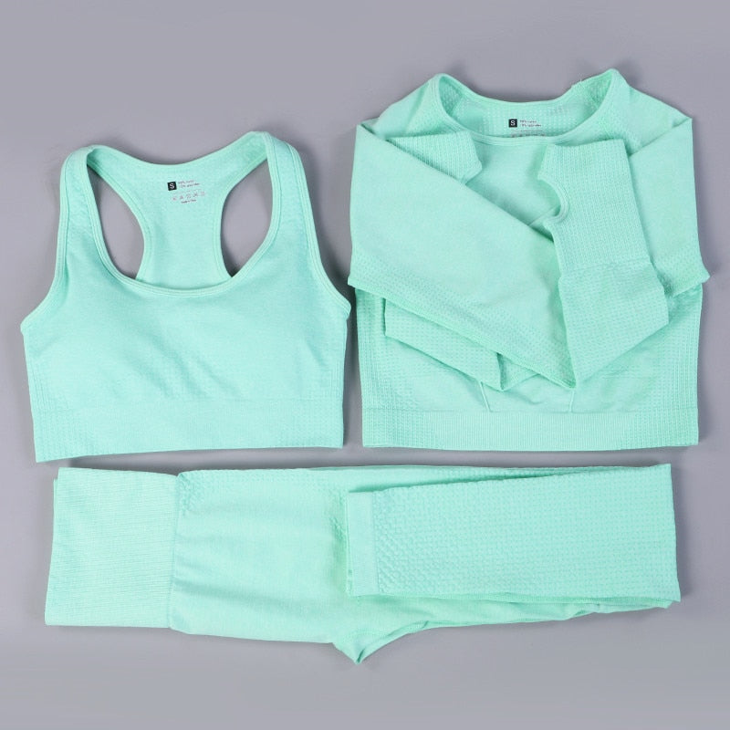 2020 conjunto de Yoga sin costuras para mujer, trajes deportivos para Fitness, ropa de gimnasio, camisas de manga larga para Yoga, mallas para correr de cintura alta, ropa de entrenamiento