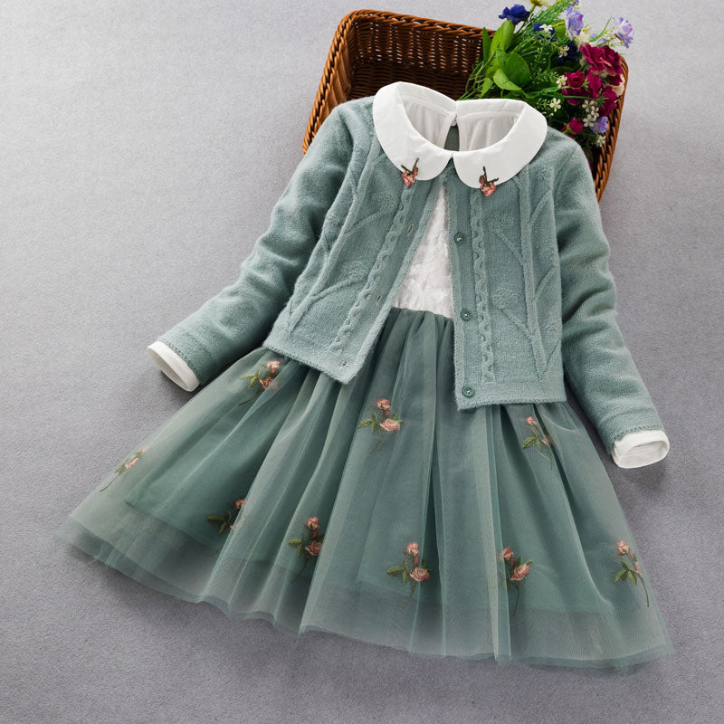 Elegant Girls clothing set new 2022 spring autumn Kids princess coat+dress 2Pcs suit for girl party children clothes 3 5 8 9Year