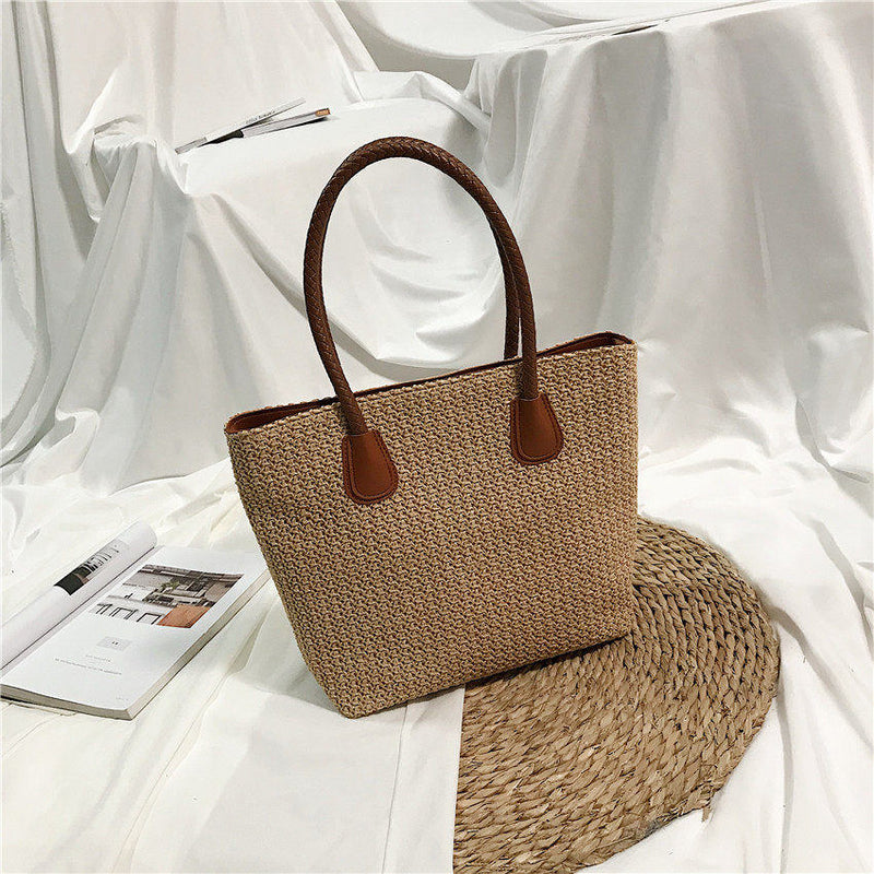 Fashion Rattan Woven Women Handbag Summer Beach Bag Large Capacity Tote Bag Handmade Knitted Straw Crossbody Bags for Women