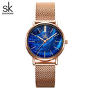 Shengke Women Watches Starry Green Dial Mesh Band Ladies Wristwatch Ultra-thin Stainless Steel Strap Quartz Montre Femme Gift
