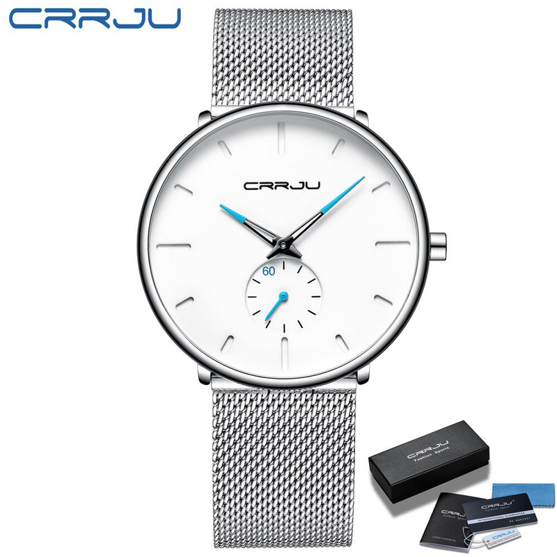 CRRJU Relojes para hombre Ultrafino Minimalista Impermeable - Reloj de pulsera de moda para hombre Vestido unisex con banda de malla de acero inoxidable