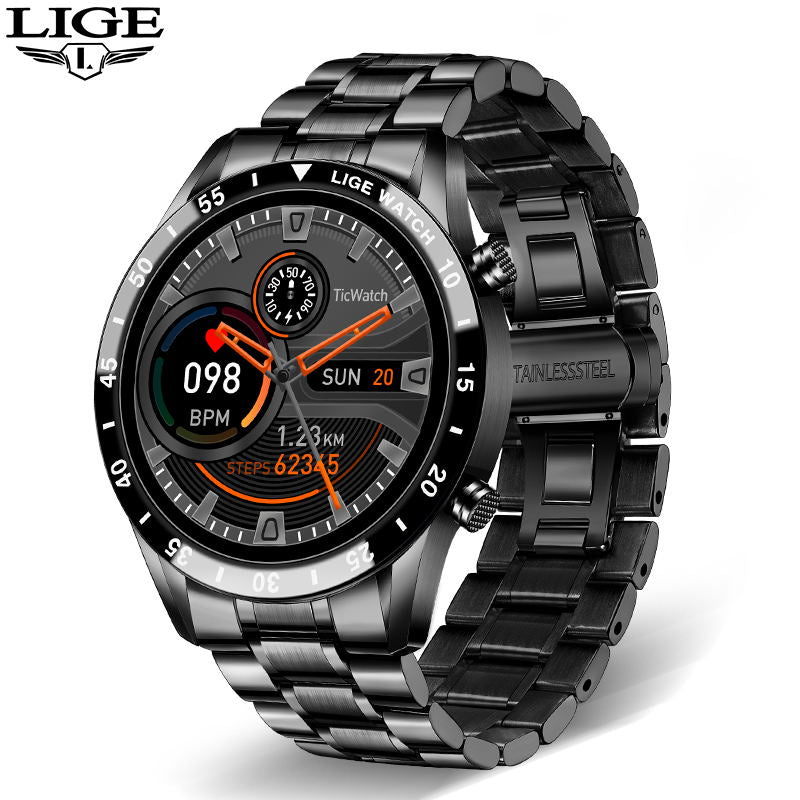 LIGE 2021 Neue Full Touch Screen Smart Watch Sport Bluetooth Anruf Herrenuhr Herzfrequenz Nachricht Erinnern Business Smartwatch Männer