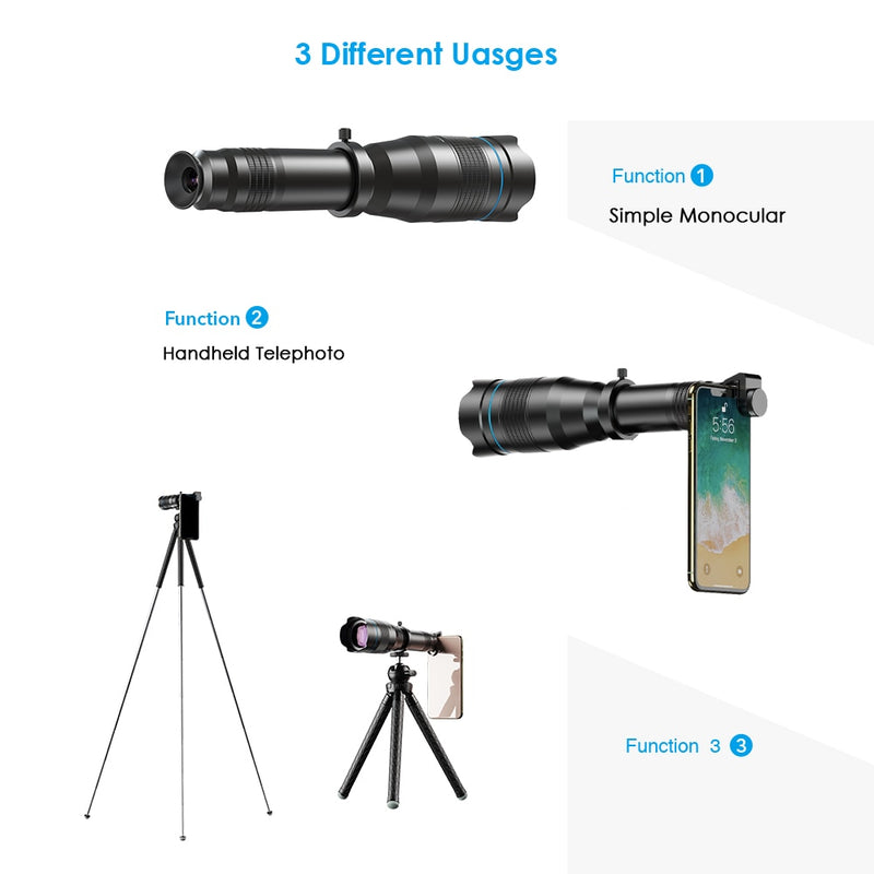 Telescopio Monocular APEXEL 60X para teléfono móvil, lente con zoom astronómico, trípode extensible para iPhone, Samsung, todos los teléfonos inteligentes