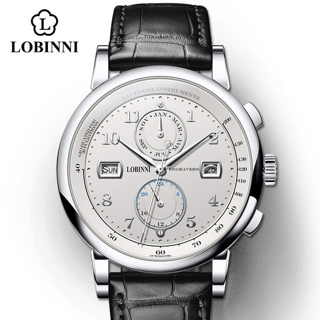 LOBINNI Business Watch Top-Marke Luxus Mode Mann Leder wasserdicht 50M männlich mechanische Armbanduhr mit Datumsanzeige Uhren