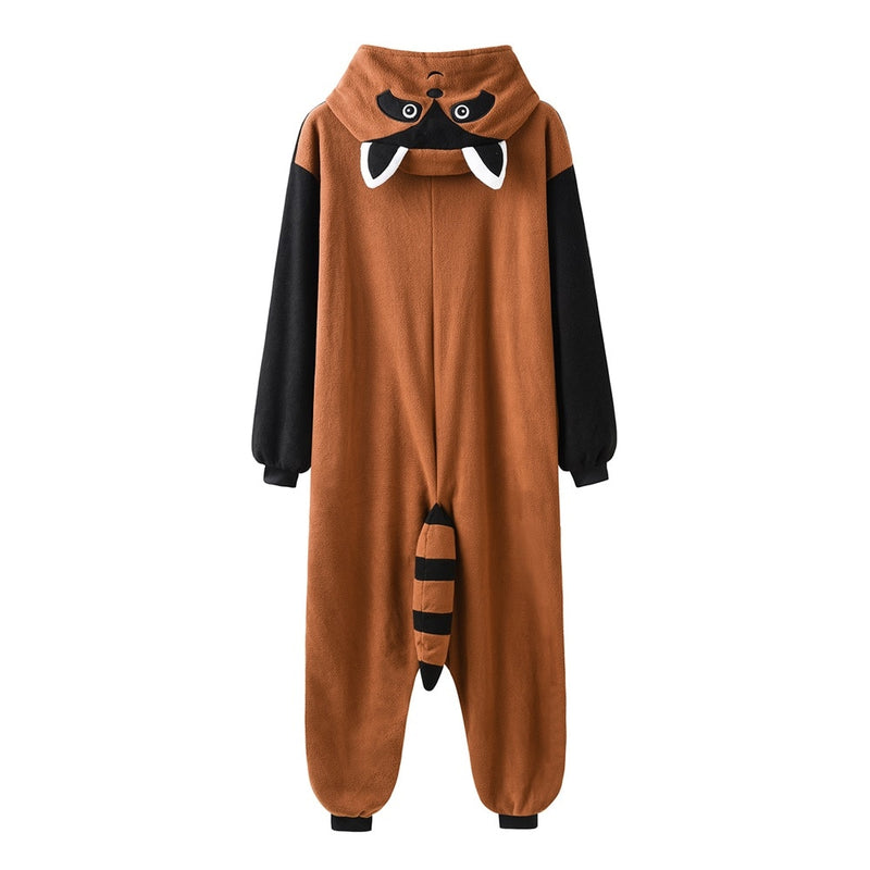 Mapache Onesies Mujeres Pijama Animal Kigurumis Lindo Cálido Monos de Invierno Traje de Halloween Polar Adulto Unisex