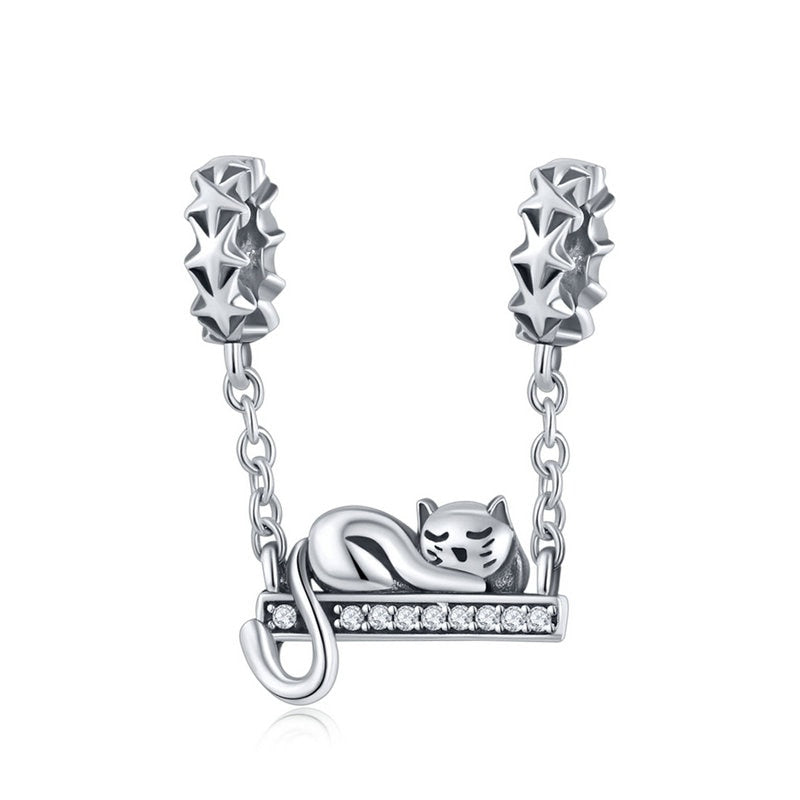 WOSTU Cute Cat Charms 925 Sterling Silver Animal Pussy Zirconia Beads Fit Original Bracelet Pendant DIY Necklace Jewelry