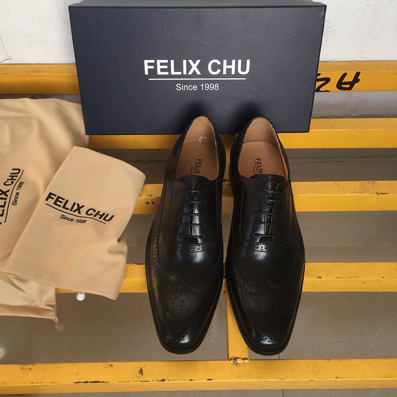 FELIX CHU Classic Wingtip Medaillon Brogue Oxford Herren Abendschuhe Echtes Leder Schwarz Braun Schnürschuhe für Herren